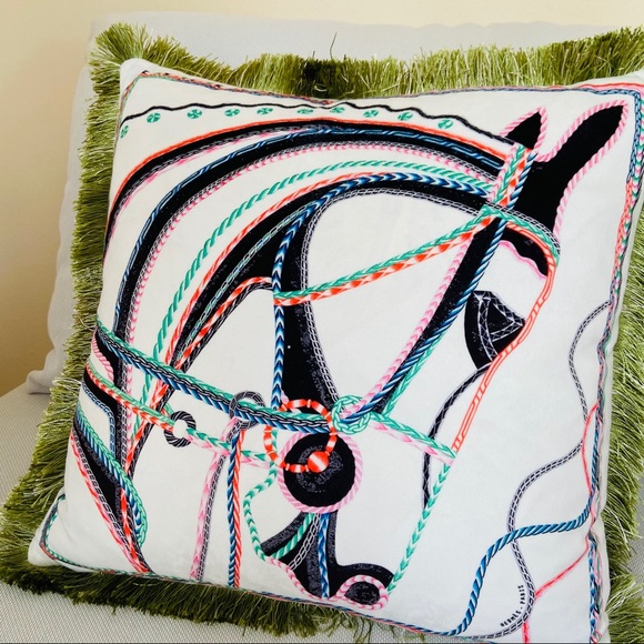 White velvet horse throw decorative accent pillow - Picture 2 of 6